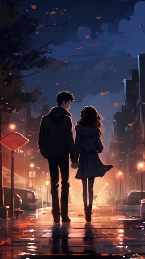 Romantic Anime Couple walking on a street at night City  (16)