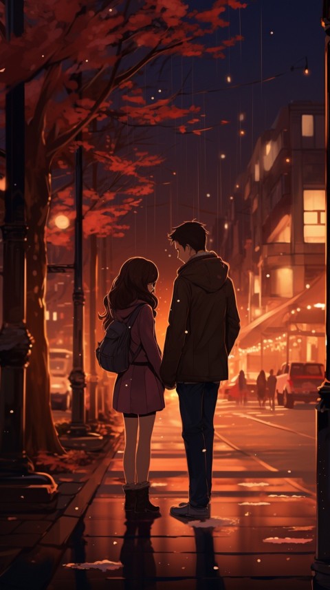 Romantic Anime Couple walking on a street at night City  (17)