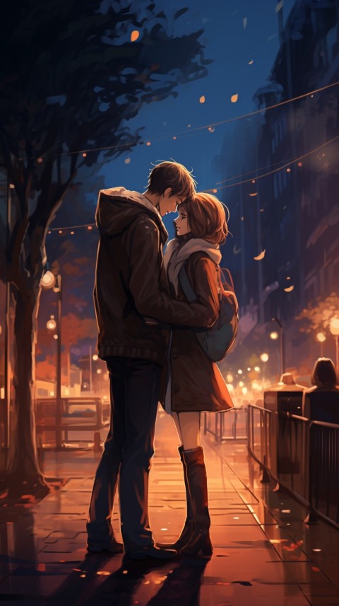 Romantic Anime Couple walking on a street at night City  (5)