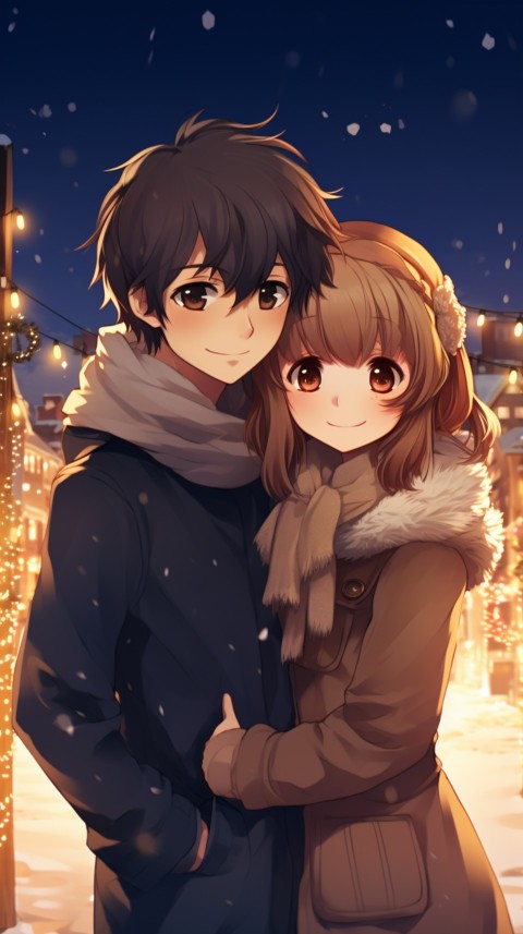 Romantic Cute Anime Couple Aesthetic Road Chrismas Holiday (12)