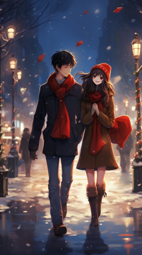 Romantic Cute Anime Couple Aesthetic Road Chrismas Holiday (8)