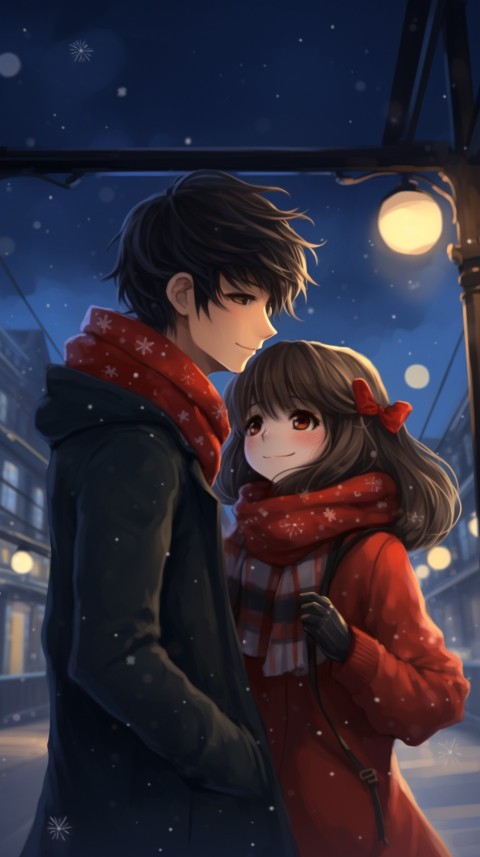 Romantic Cute Anime Couple Aesthetic Road Chrismas Holiday (10)