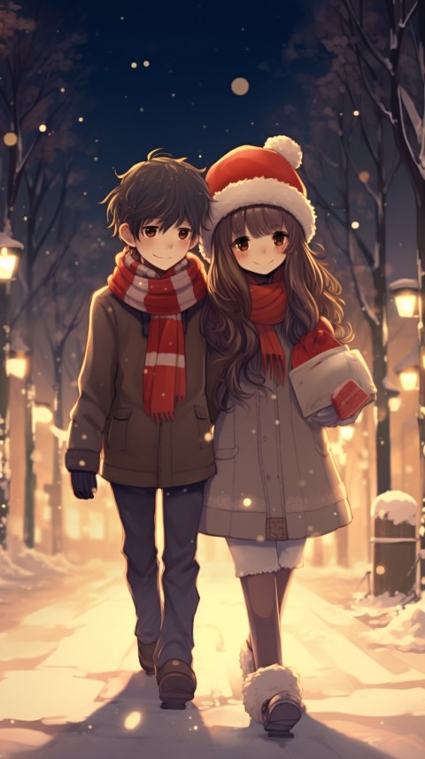 Romantic Cute Anime Couple Aesthetic Road Chrismas Holiday (2)