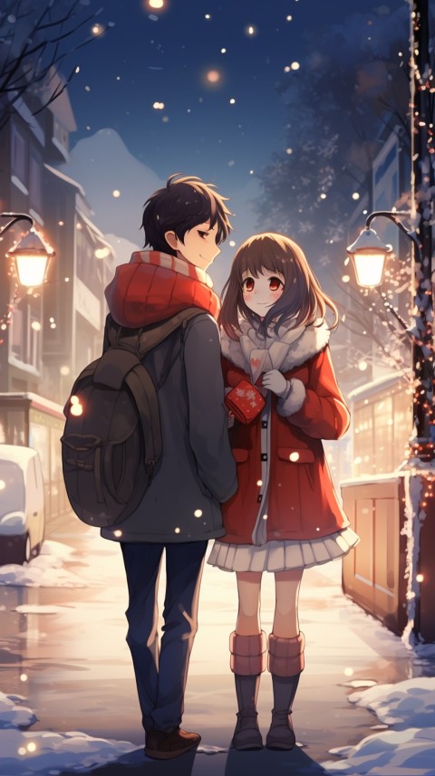 Romantic Cute Anime Couple Aesthetic Road Chrismas Holiday (11)