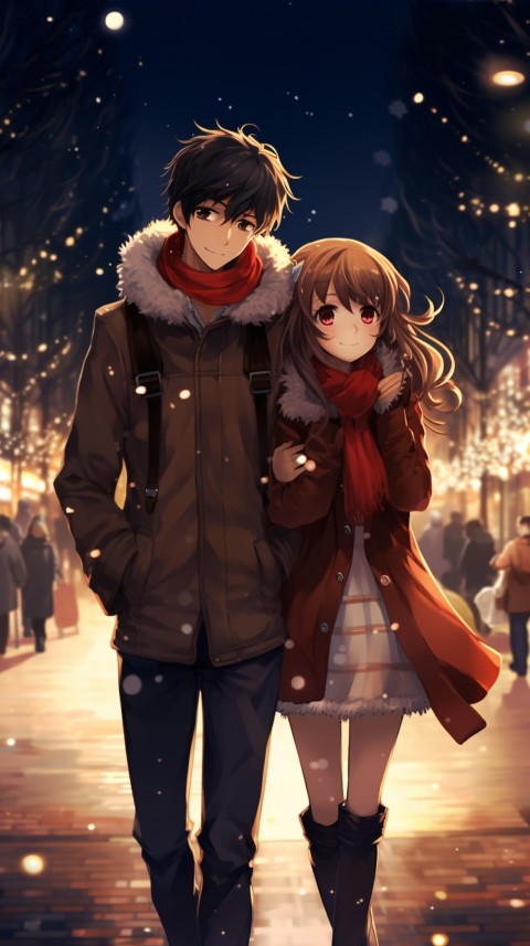 Romantic Cute Anime Couple Aesthetic Road Chrismas Holiday (9)
