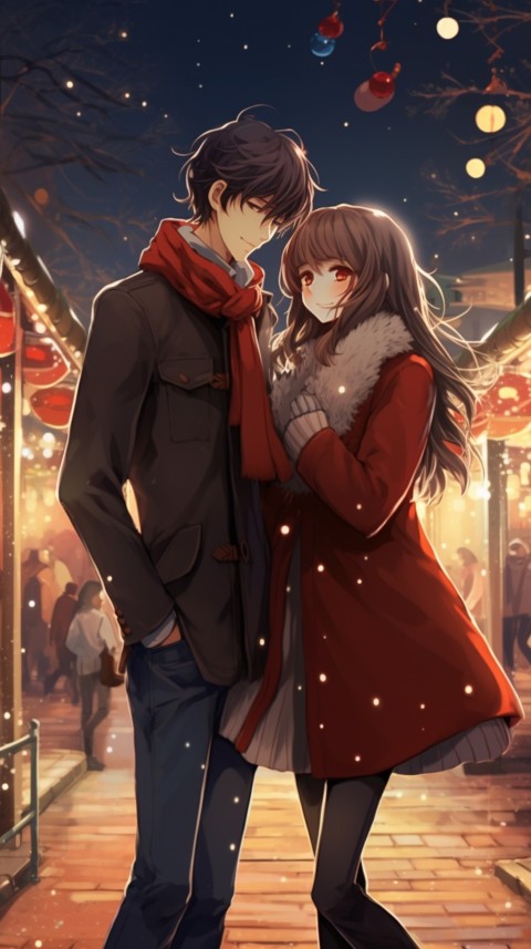 Romantic Cute Anime Couple Aesthetic Road Chrismas Holiday (22)