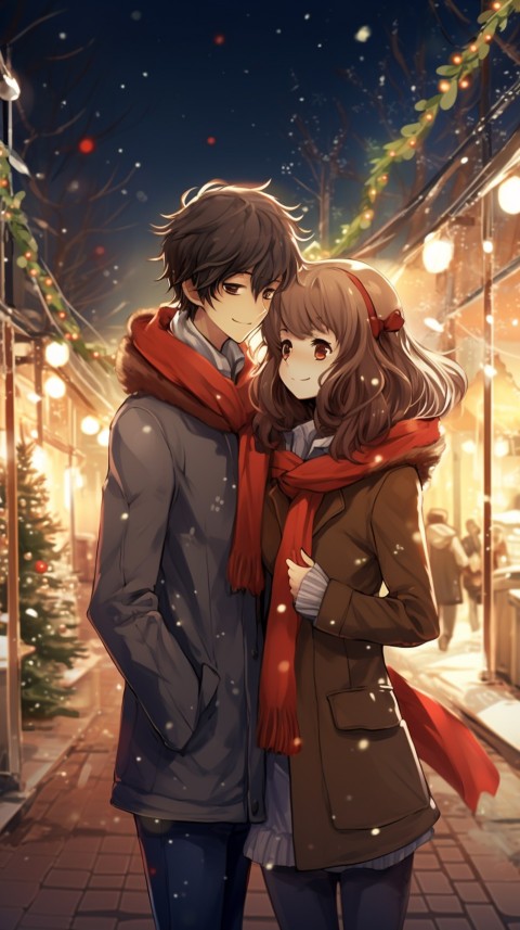 Romantic Cute Anime Couple Aesthetic Road Chrismas Holiday (5)