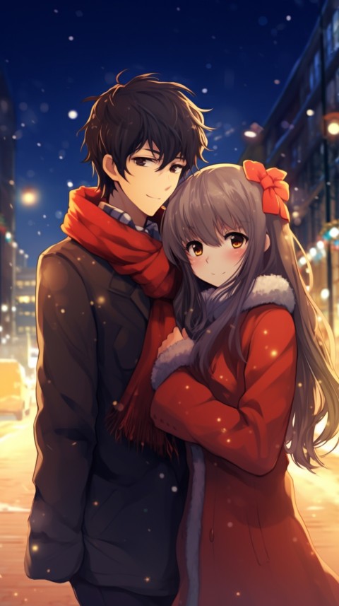 Romantic Cute Anime Couple Aesthetic Road Chrismas Holiday (26)