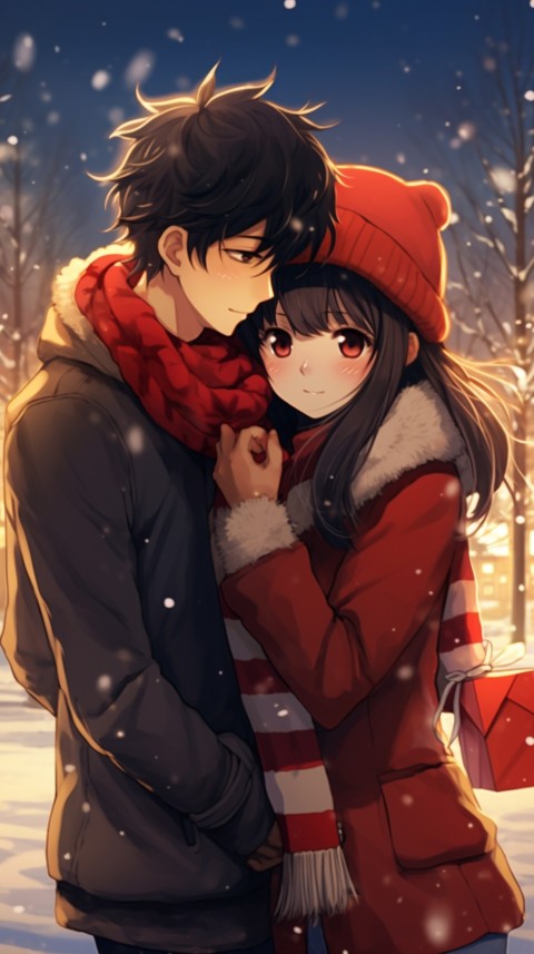 Romantic Cute Anime Couple Christmas Holiday Aesthetic  (16)