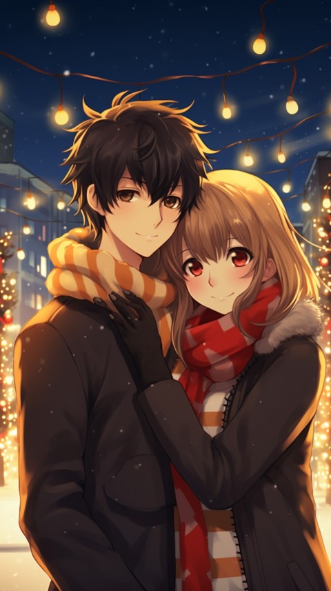 Romantic Cute Anime Couple Christmas Holiday Aesthetic  (3)