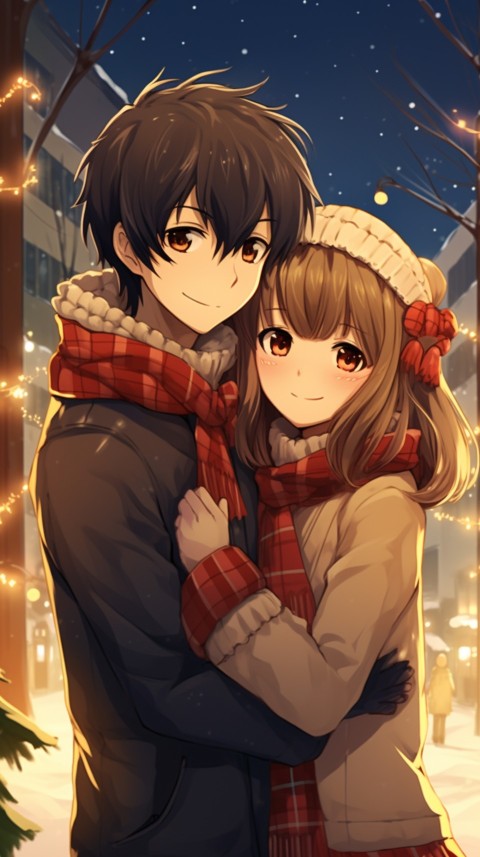 Romantic Cute Anime Couple Christmas Holiday Aesthetic  (11)
