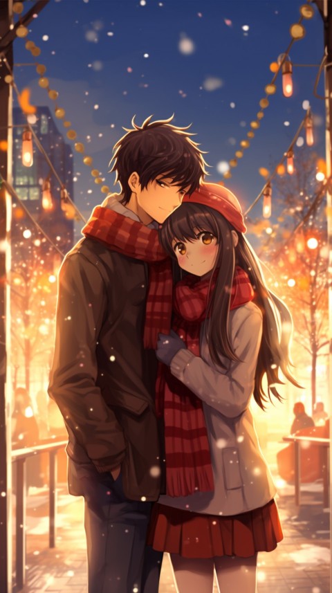 Romantic Cute Anime Couple Christmas Holiday Aesthetic  (1)