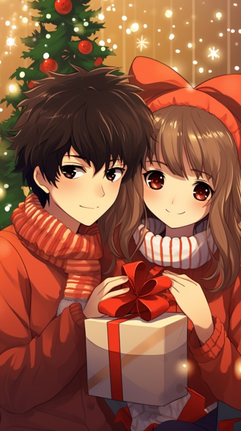 Romantic Cute Anime Couple Christmas Holiday Aesthetic  (4)
