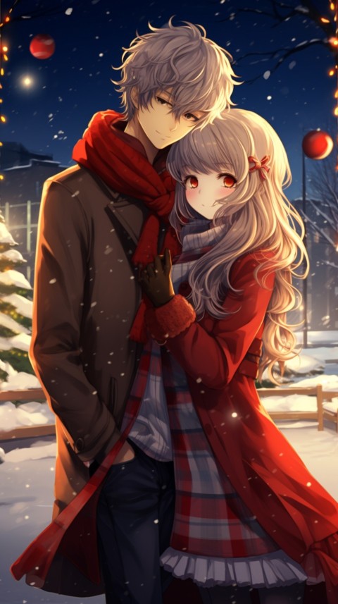 Romantic Cute Anime Couple Christmas Holiday Aesthetic  (14)