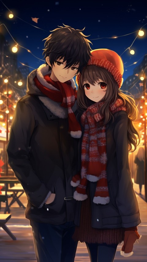Romantic Cute Anime Couple Christmas Holiday Aesthetic  (17)