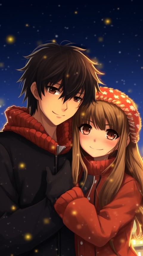 Romantic Cute Anime Couple Christmas Holiday Aesthetic  (28)