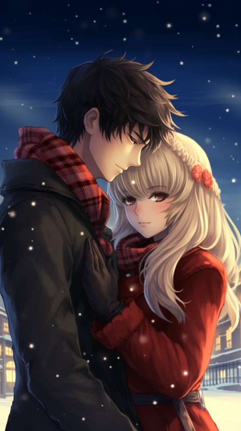 Romantic Cute Anime Couple Christmas Holiday Aesthetic  (21)