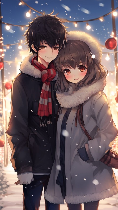 Romantic Cute Anime Couple Christmas Holiday Aesthetic  (24)