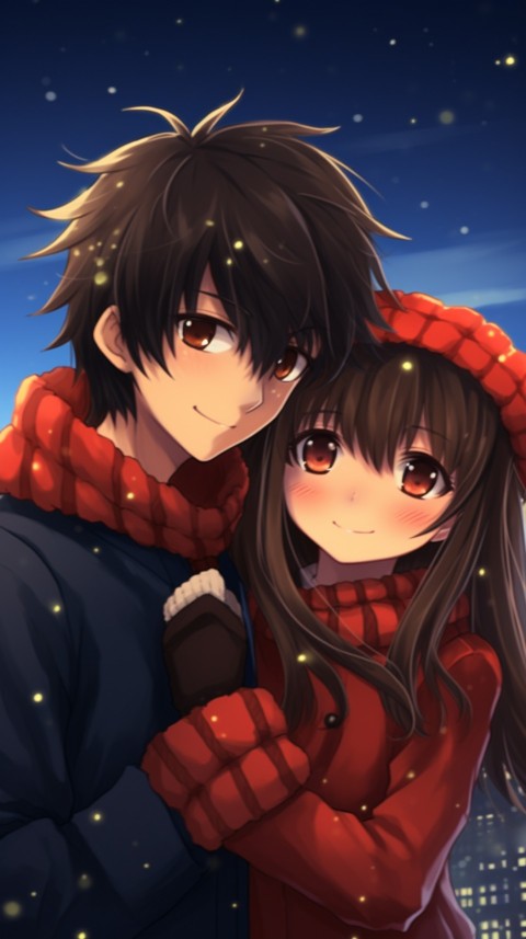 Romantic Cute Anime Couple Christmas Holiday Aesthetic  (30)