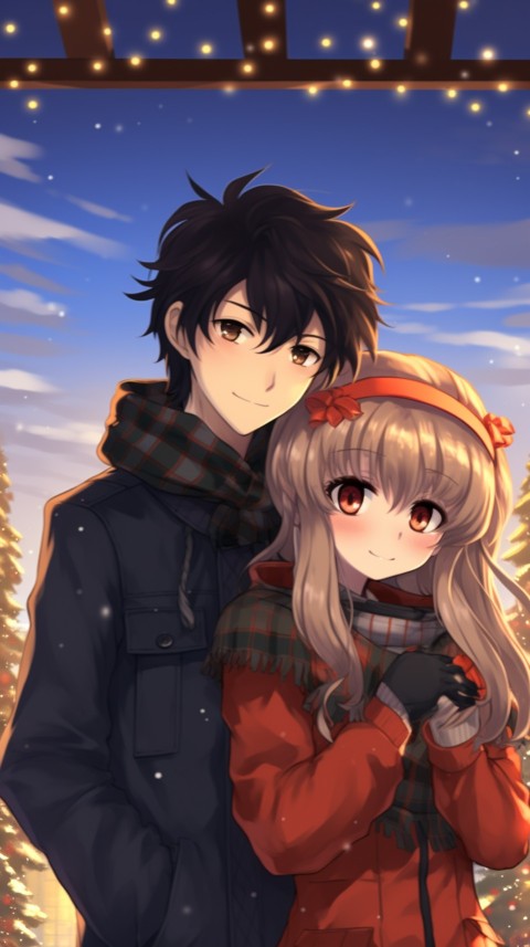 Romantic Cute Anime Couple Christmas Holiday Aesthetic  (20)