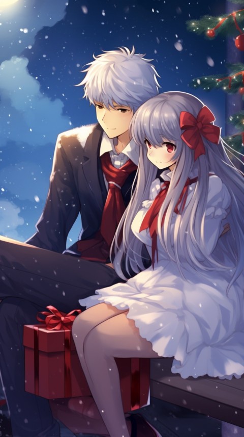 Romantic Cute Anime Couple Christmas Holiday Aesthetic  (32)