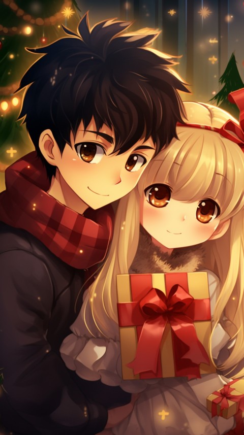 Romantic Cute Anime Couple Christmas Holiday Aesthetic  (27)