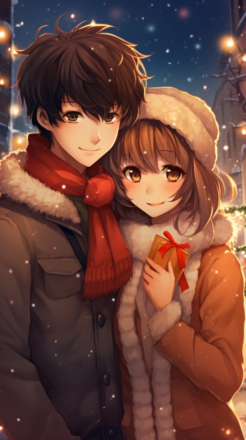 Romantic Cute Anime Couple Christmas Holiday Aesthetic  (25)