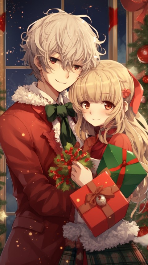 Romantic Cute Anime Couple Christmas Holiday Aesthetic  (31)