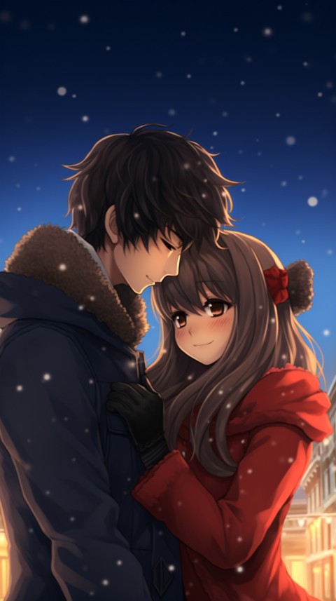 Romantic Cute Anime Couple Christmas Holiday Aesthetic  (23)