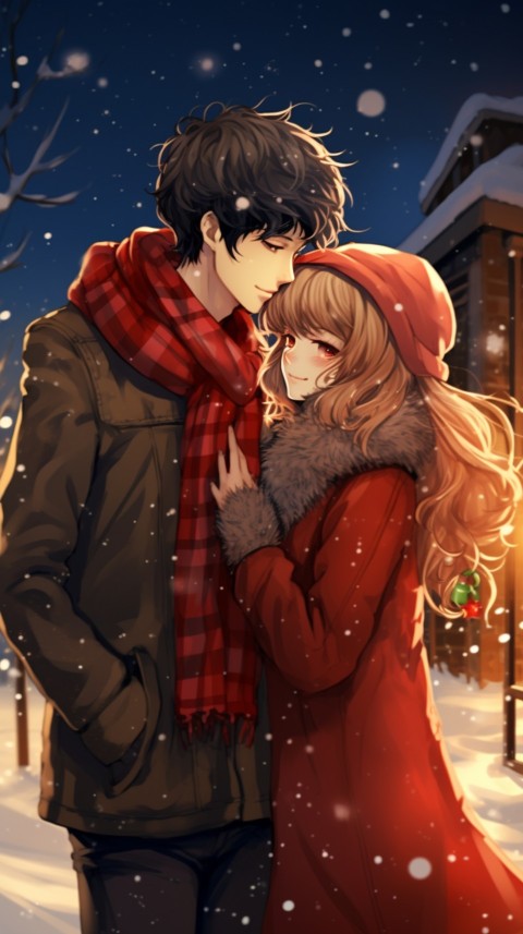 Romantic Cute Anime Couple Christmas Holiday Aesthetic  (15)