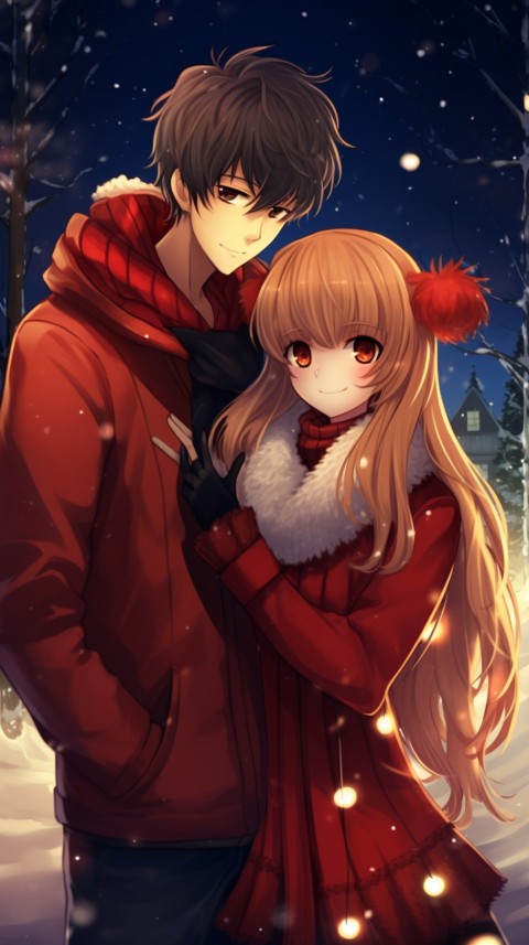 Romantic Cute Anime Couple Christmas Holiday Aesthetic  (13)