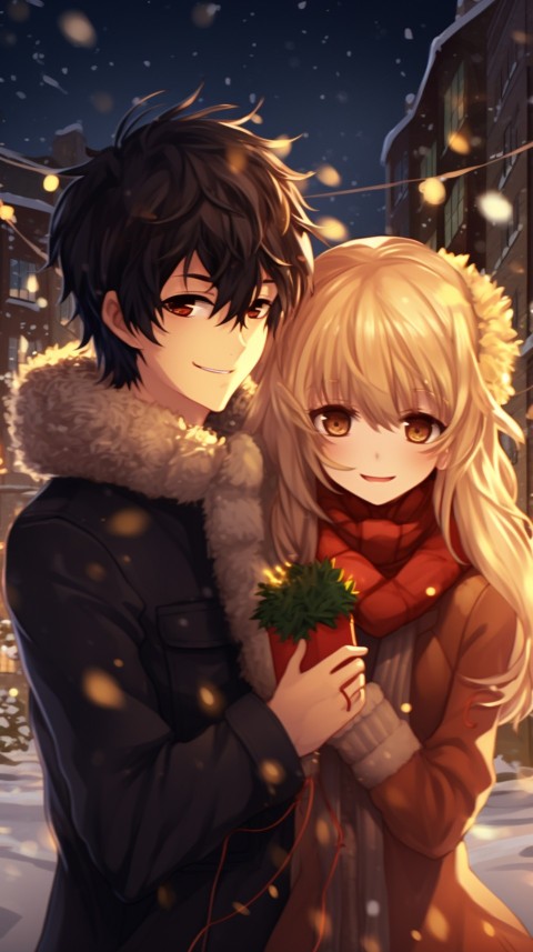 Romantic Cute Anime Couple Christmas Holiday Aesthetic  (12)