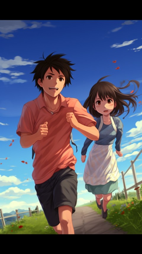 Romantic Cute Anime Couple Running Road Aesthetic (1)
