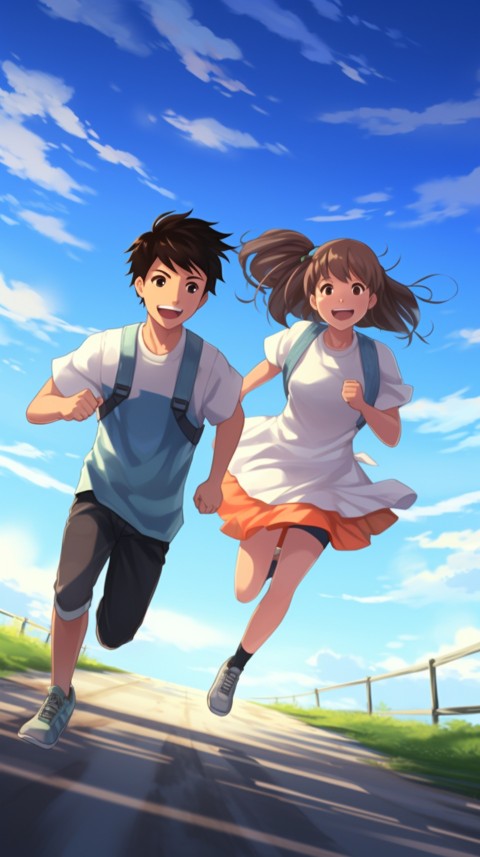 Romantic Cute Anime Couple Running Road Aesthetic (12)