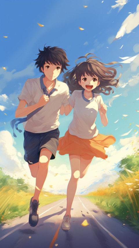 Romantic Cute Anime Couple Running Road Aesthetic (16)