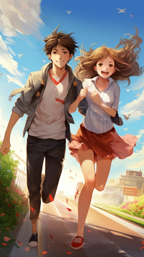 Romantic Cute Anime Couple Running Road Aesthetic (13)