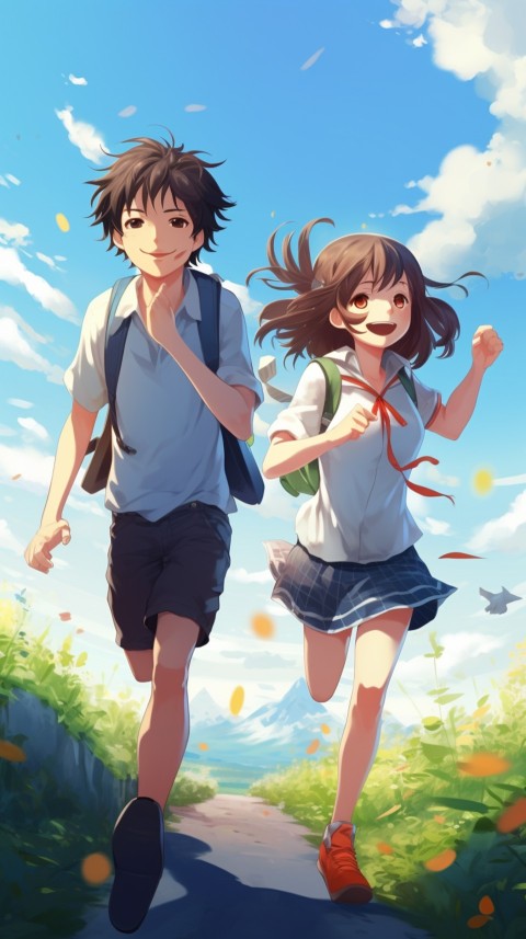 Romantic Cute Anime Couple Running Road Aesthetic (9)