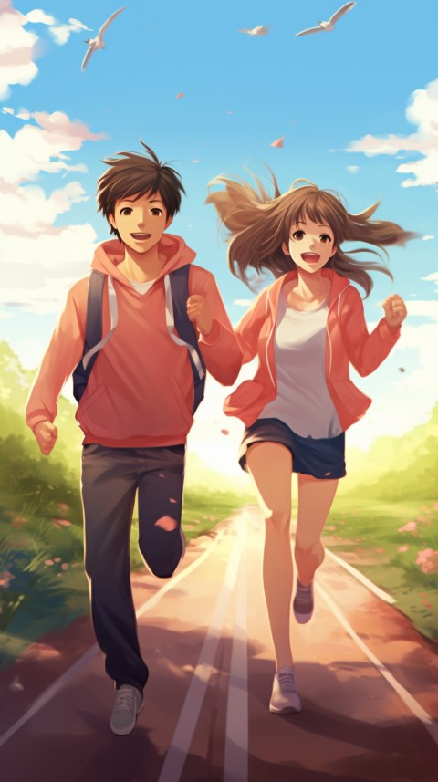 Romantic Cute Anime Couple Running Road Aesthetic (35)