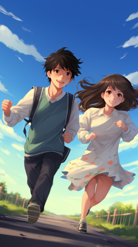 Romantic Cute Anime Couple Running Road Aesthetic (32)