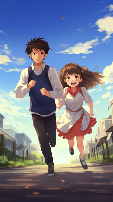 Romantic Cute Anime Couple Running Road Aesthetic (21)