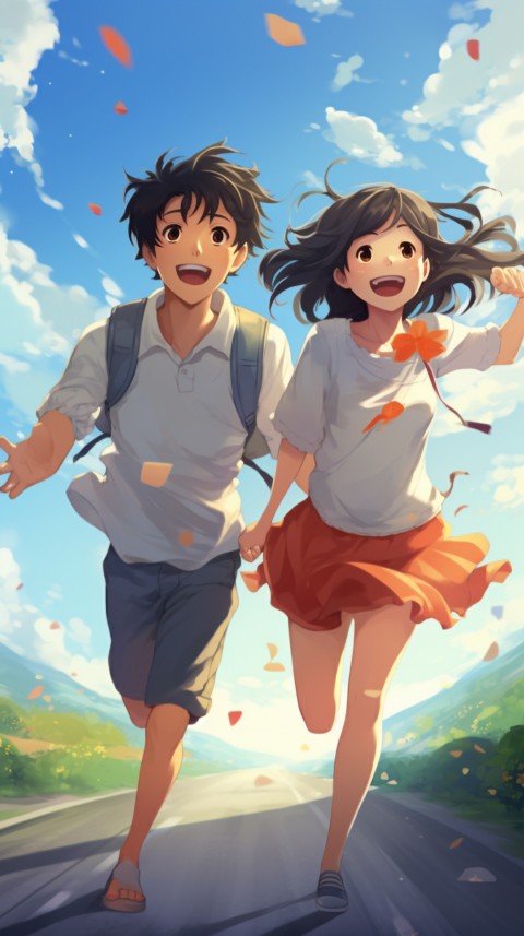 Romantic Cute Anime Couple Running Road Aesthetic (39)