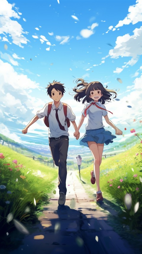 Romantic Cute Anime Couple Running Road Aesthetic (40)