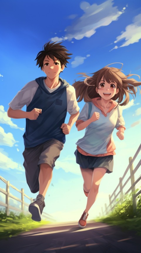 Romantic Cute Anime Couple Running Road Aesthetic (14)