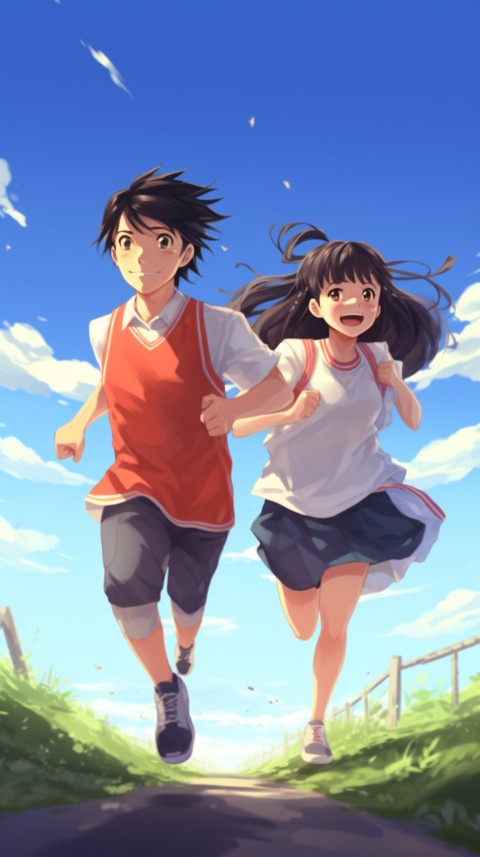 Romantic Cute Anime Couple Running Road Aesthetic (29)