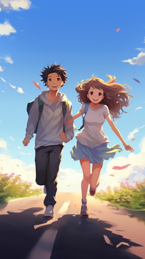 Romantic Cute Anime Couple Running Road Aesthetic (6)