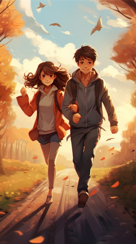 Romantic Cute Anime Couple Running Road Aesthetic (7)