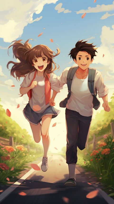 Romantic Cute Anime Couple Running Road Aesthetic (10)
