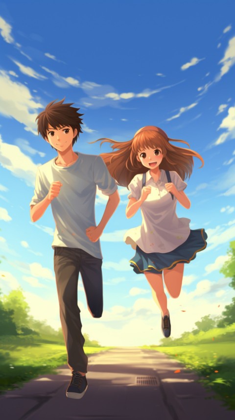 Romantic Cute Anime Couple Running Road Aesthetic (28)