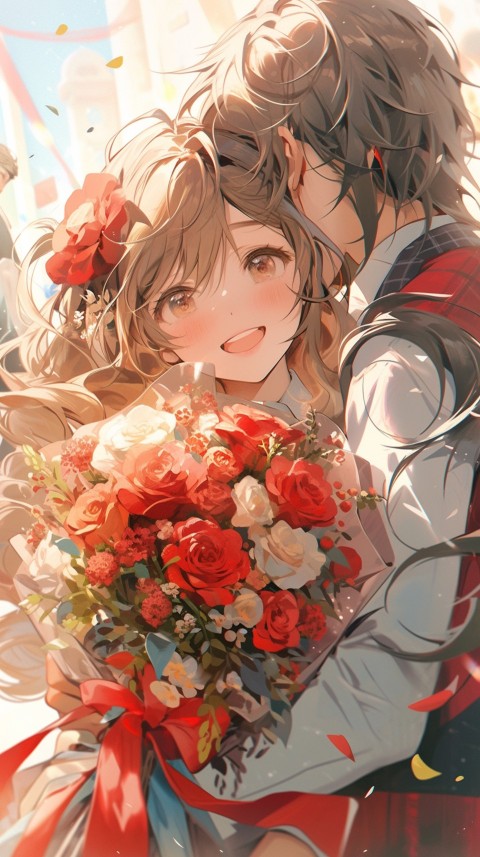 School Anime Couple Aesthetic Romantic Love Rose Flower (11)