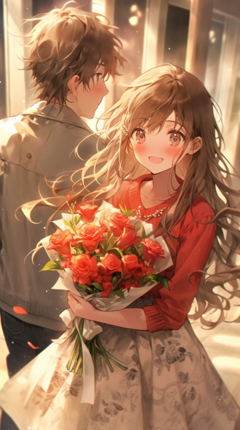 School Anime Couple Aesthetic Romantic Love Rose Flower (5)
